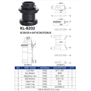 Рульовий набір KENLI KL-B202 1" EC 30/25.4-24T EC 30/27 для різьбової вилки (200 шт в ящику), доступно від 1 шт. Photo 3